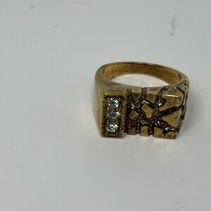 SETA Gold Nugget Ring - Possibly Plated - 3 Fake Diamonds Size 10.5